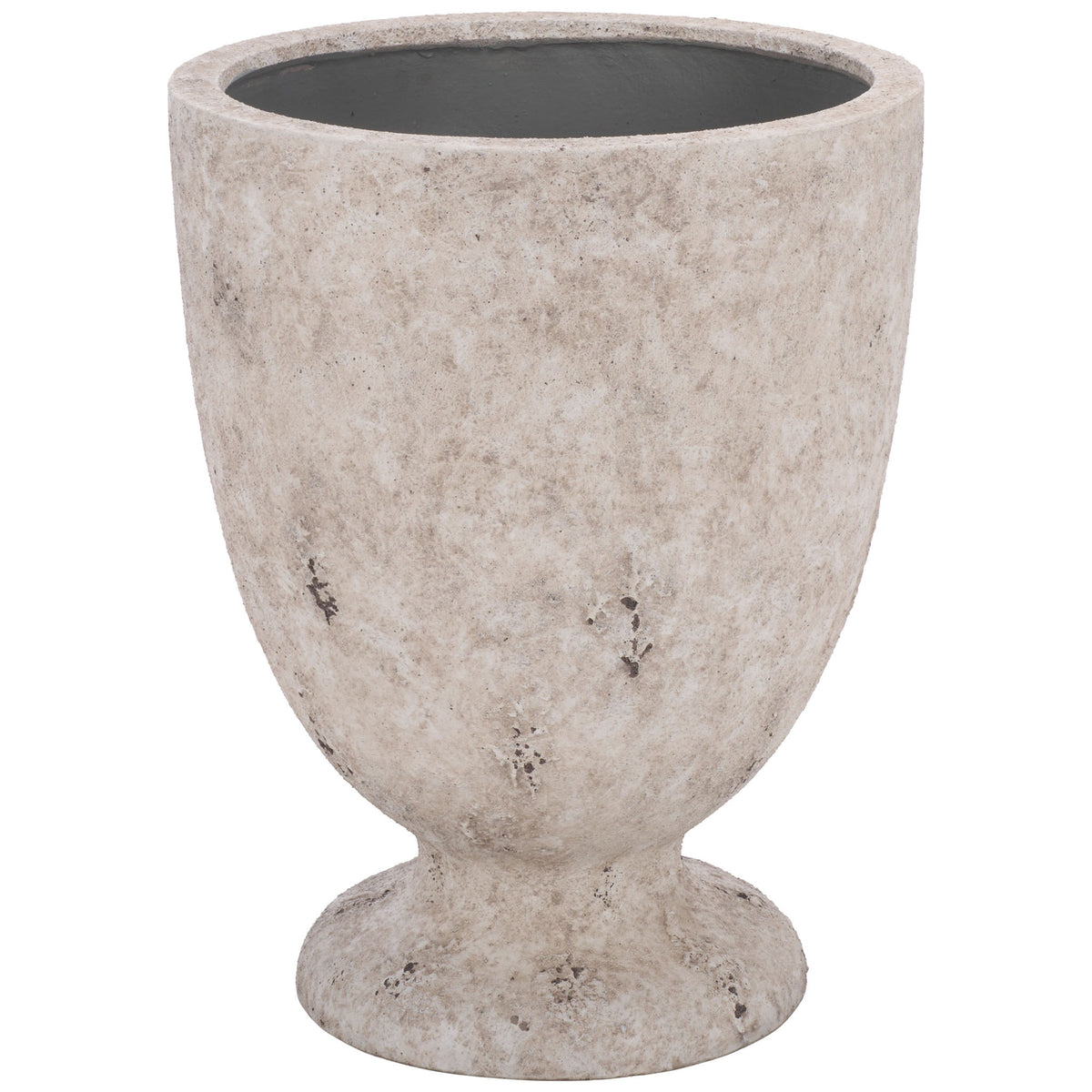 This large antique white planter combines a spacious rounded bowl with a sturdy pedestal. || PAT1550B || front_studio