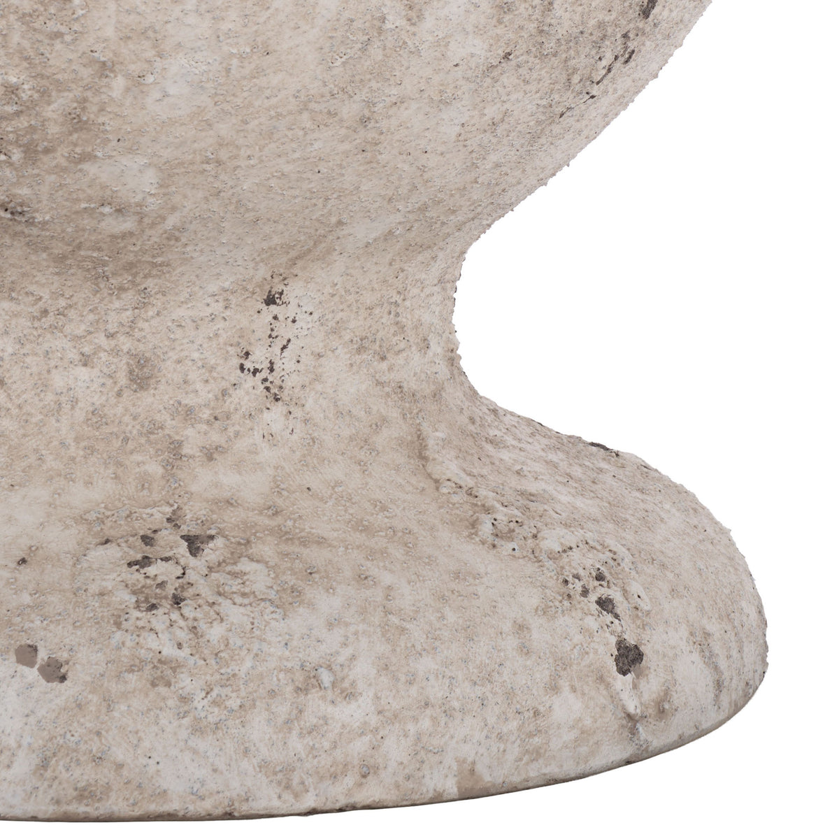 The sculpted neck flows into a wide, rounded foot with a weathered antique white finish. || PAT1550B || leg_studio