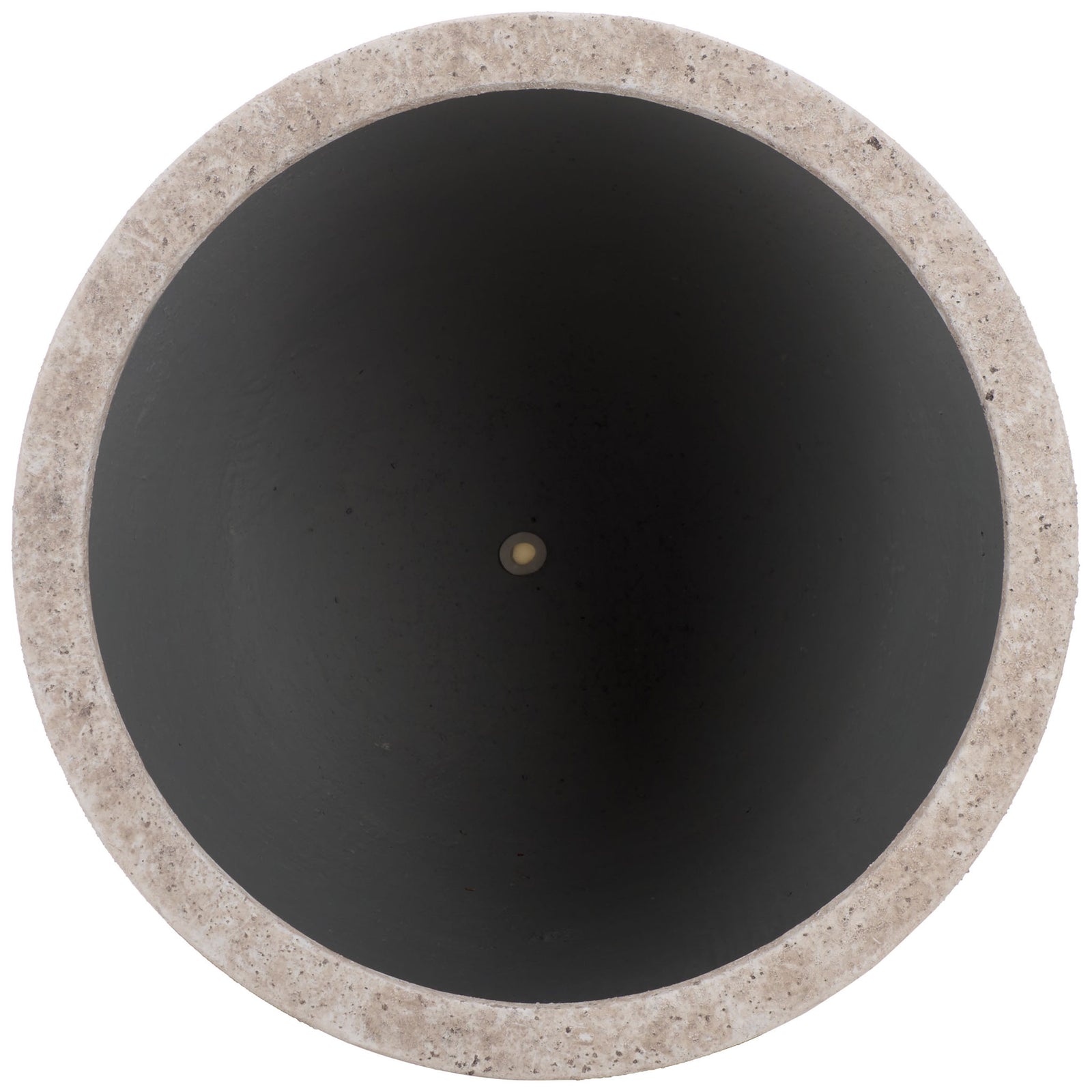 The large planter has a broad circular opening edged by a thick, speckled white rim. || PAT1550B || top_studio