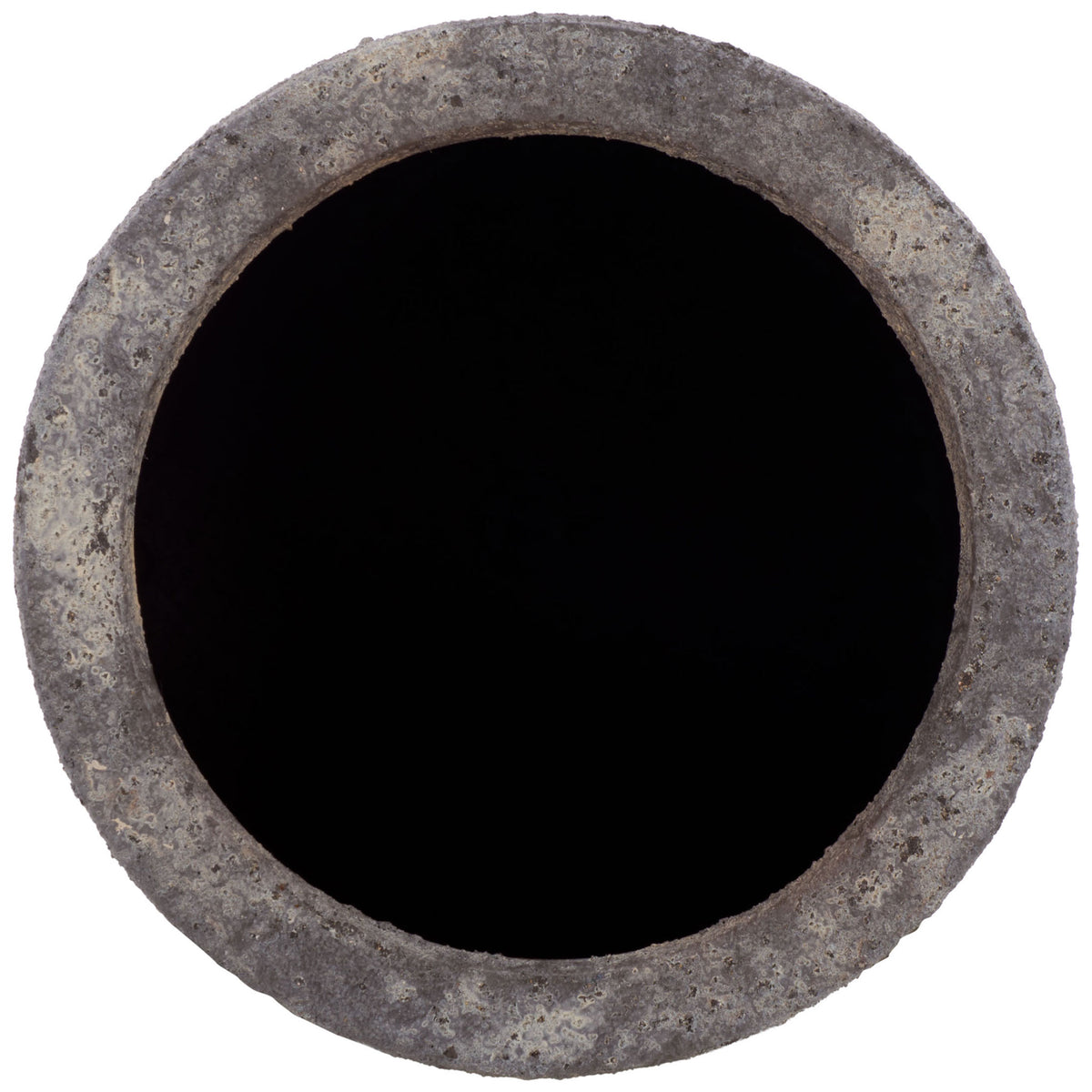 A thick, weathered brown rim encircles the planter's generous round opening. || PAT1551A || top_studio