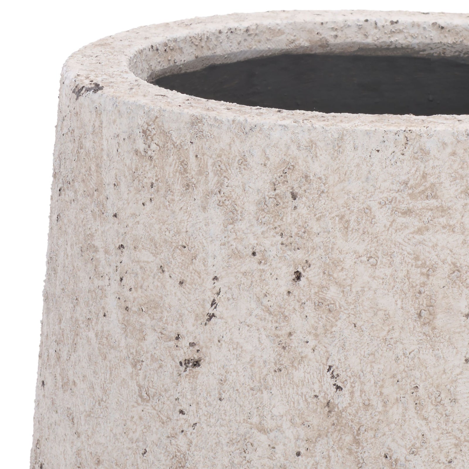 The planter's rounded rim shows subtle distressing around its deep, dark opening. || PAT1551B || detail_studio