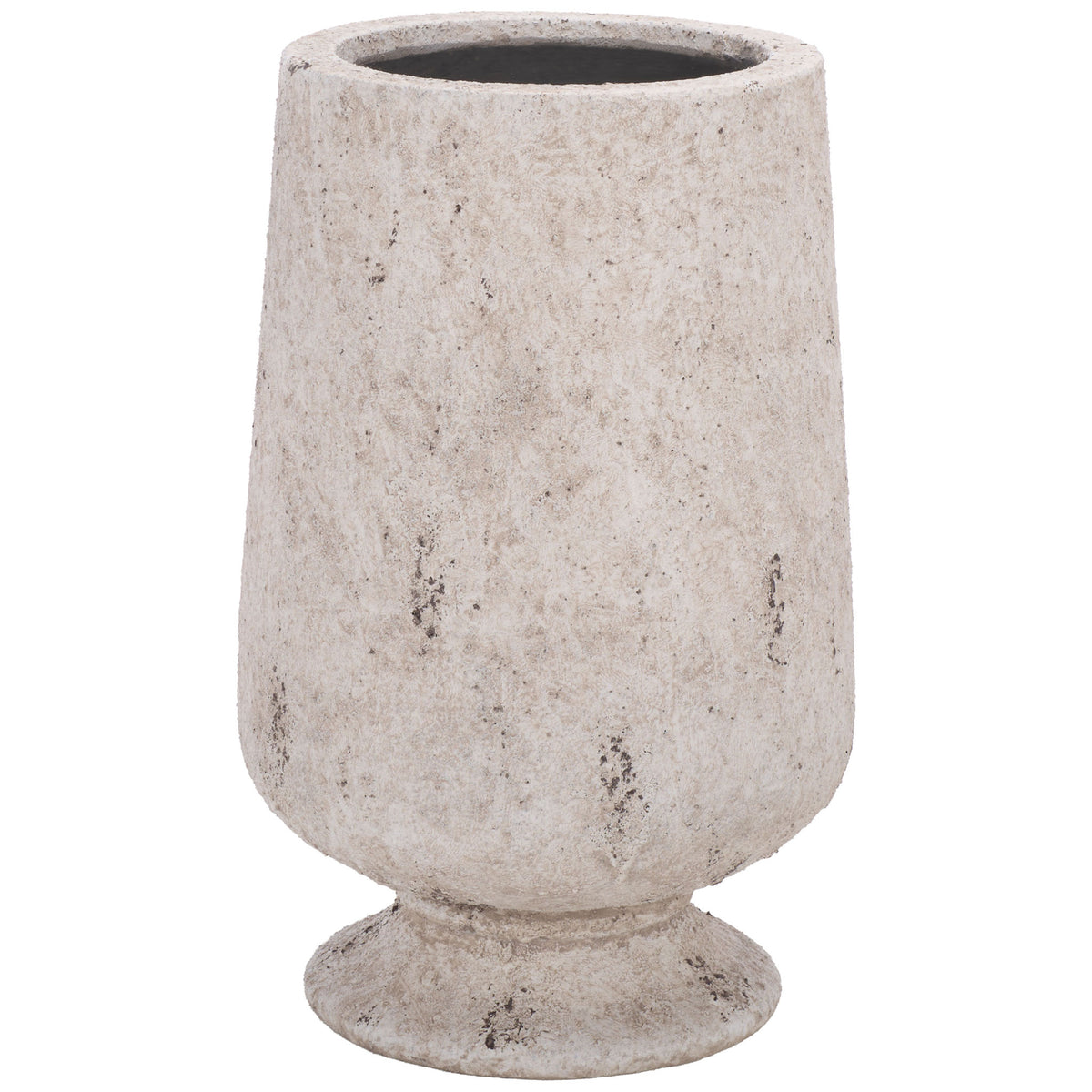 A footed antique white planter combines a gently tapered body with a softly distressed finish. || PAT1551B || front_studio