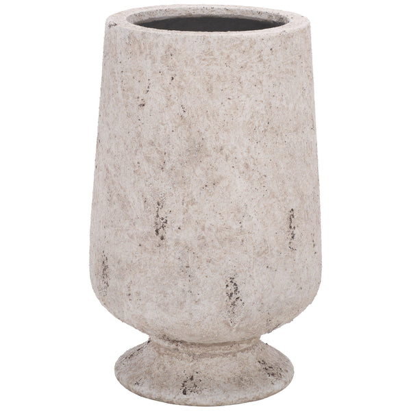 A footed antique white planter combines a gently tapered body with a softly distressed finish. || PAT1551B || front_studio