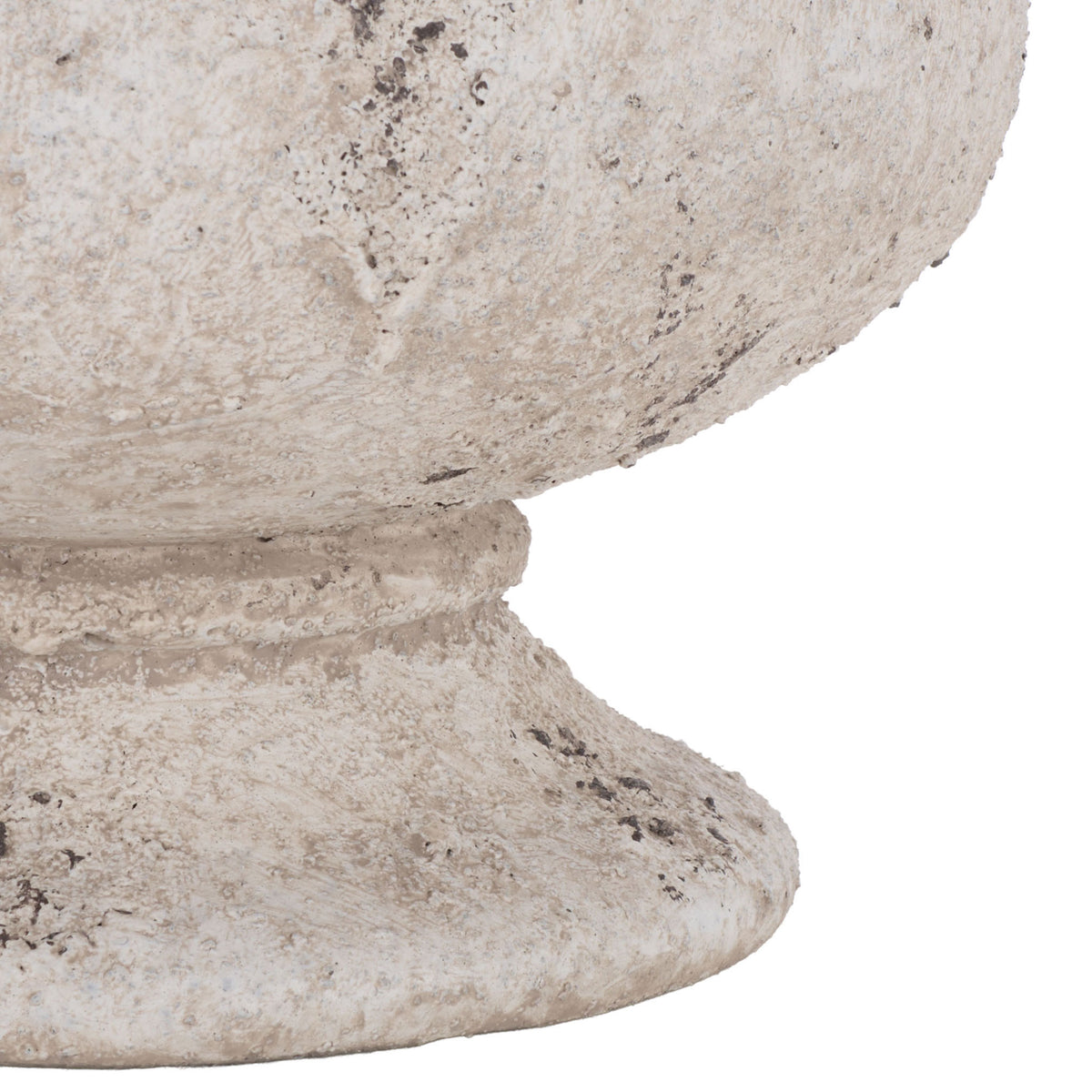 The sculptural pedestal flares beneath the planter's rounded body in an aged white finish. || PAT1551B || leg_studio