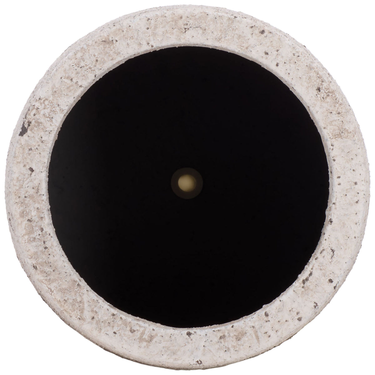 A thick antique white rim surrounds the planter's dark, circular opening. || PAT1551B || top_studio