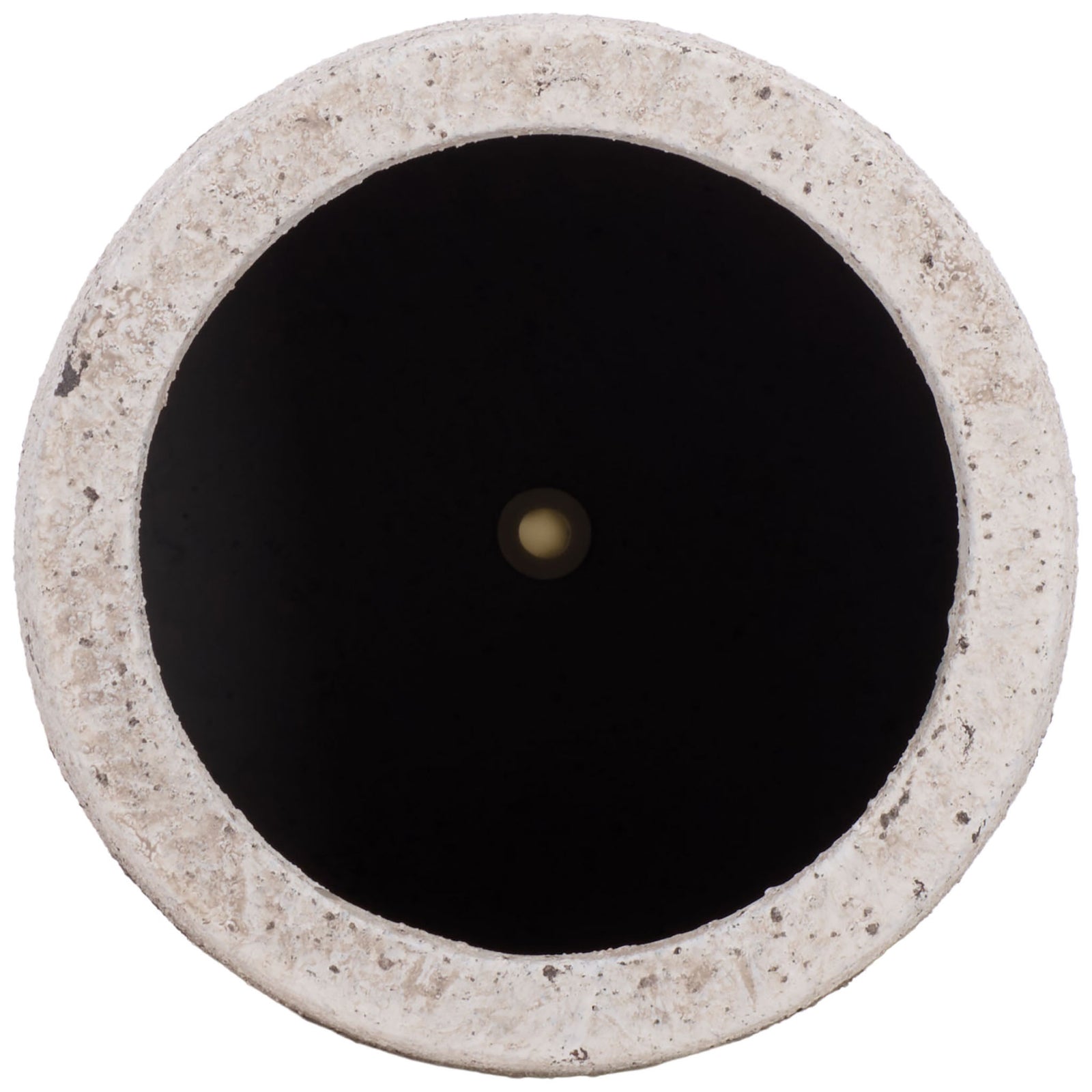 A thick antique white rim surrounds the planter's dark, circular opening. || PAT1551B || top_studio