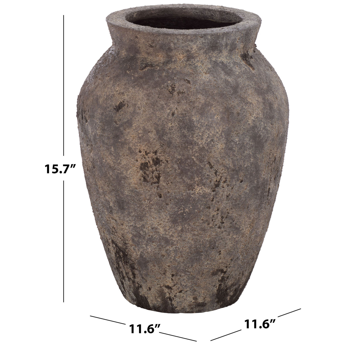 A rounded planter measures 11.6 inches wide and deep and 15.7 inches tall. || PAT1555A || dimension_studio