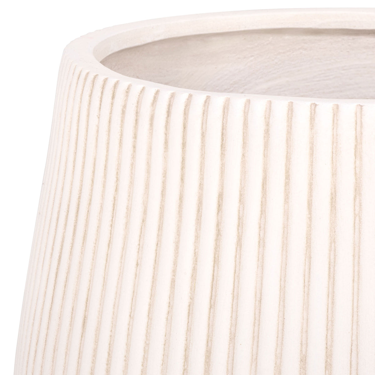 A softly rounded rim and fine vertical ribs give the beige planter a warm, sculptural finish || PAT4601B-SET3 || detail_studio