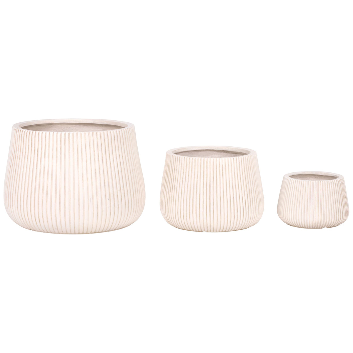 The beige fiber-clay trio pairs rounded profiles with fine fluting across three versatile sizes || PAT4601B-SET3 || side_studio
