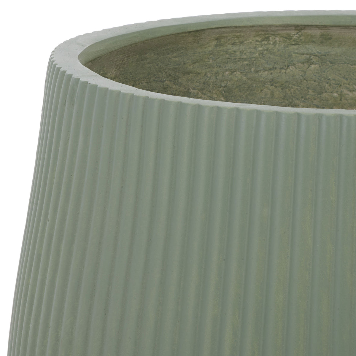 A muted green rim meets slim vertical ribs for a naturally textured planter finish || PAT4601C-SET3 || detail_studio