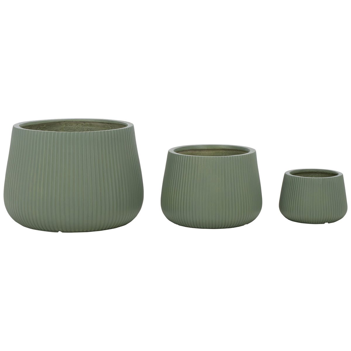 Graduated green planters pair sculptural curves with narrow vertical fluting || PAT4601C-SET3 || side_studio