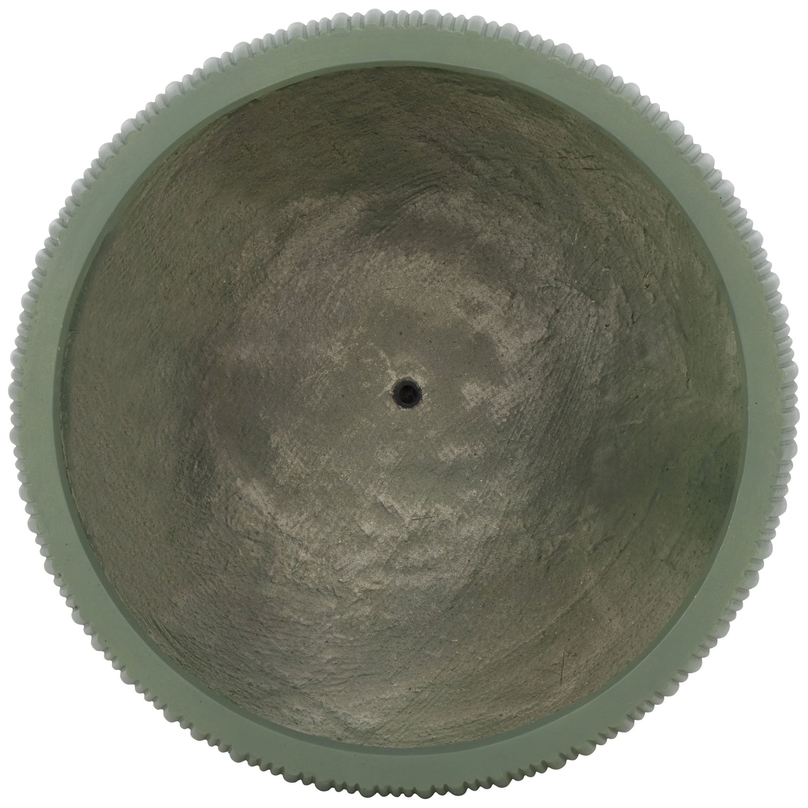 A broad green planter basin has a central drainage opening and softly textured interior. || PAT4602C-SET3 || top_partial_studio