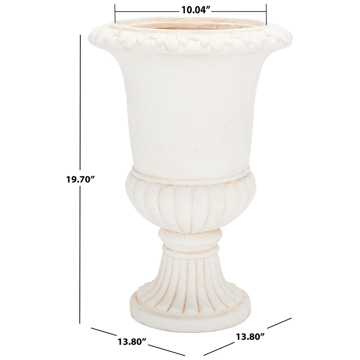 Off-white urn planter pairs a 10.04-inch opening with a 13.8-inch width and 19.7-inch height. || PAT5037A || dimension_studio