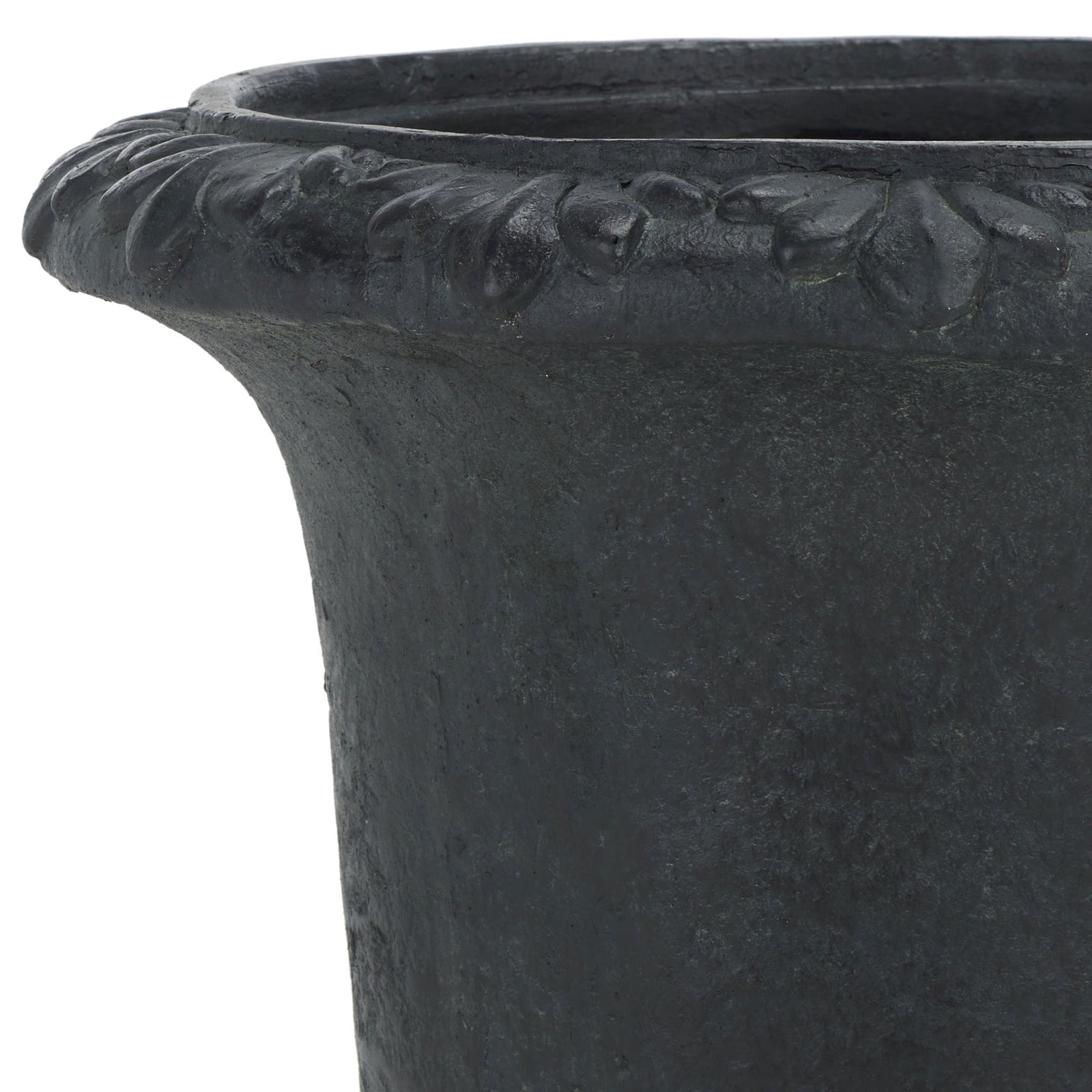 Foliage relief along the black urn's flared rim adds classic sculptural texture. || PAT5037E || detail_studio