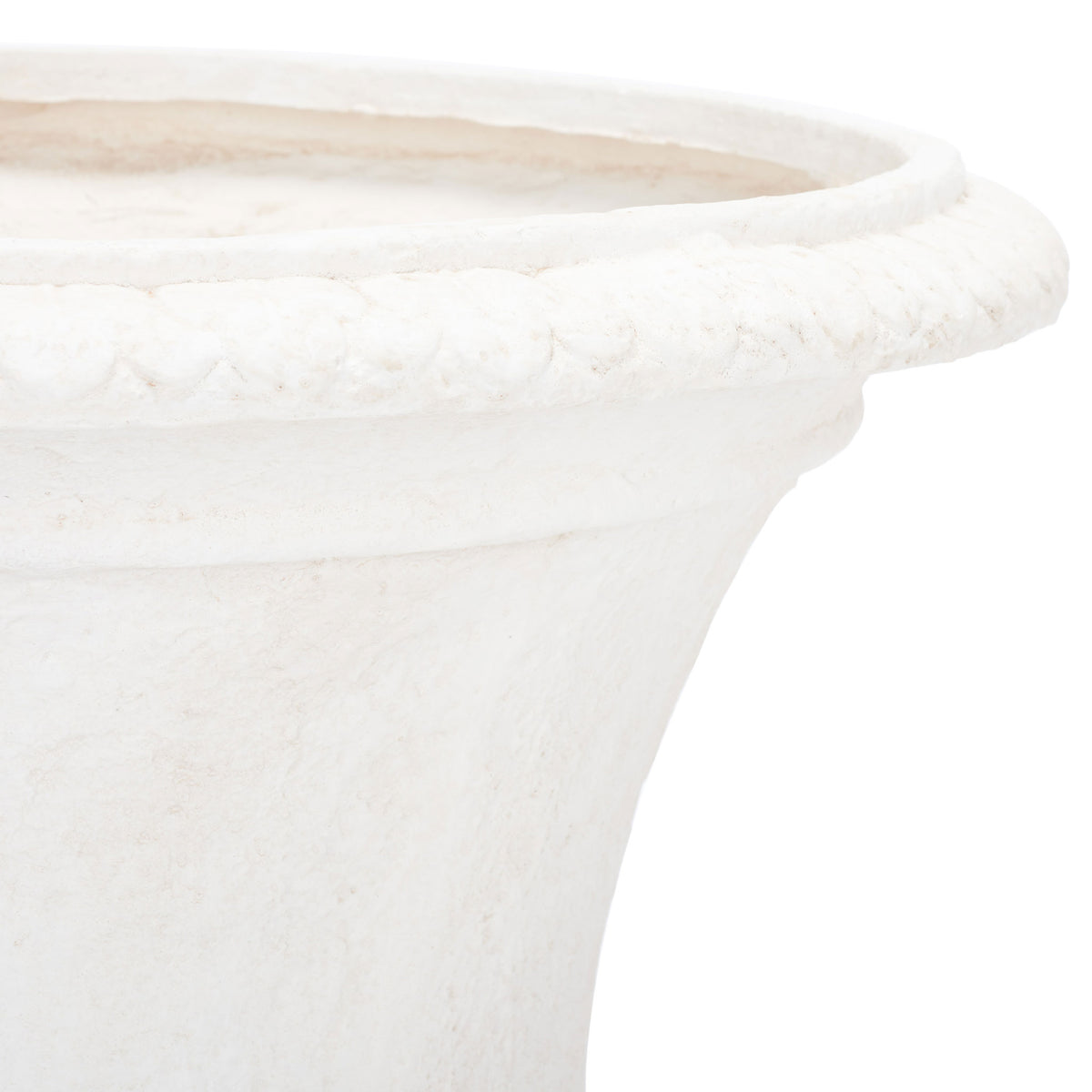 A softly textured off-white rim crowns the planter's graceful, outward-flaring body.