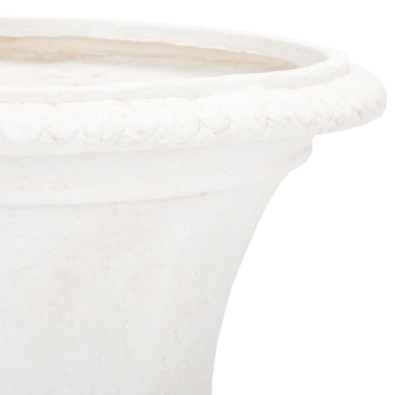 A softly textured off-white rim crowns the planter's graceful, outward-flaring body. || PAT5038A || detail_studio