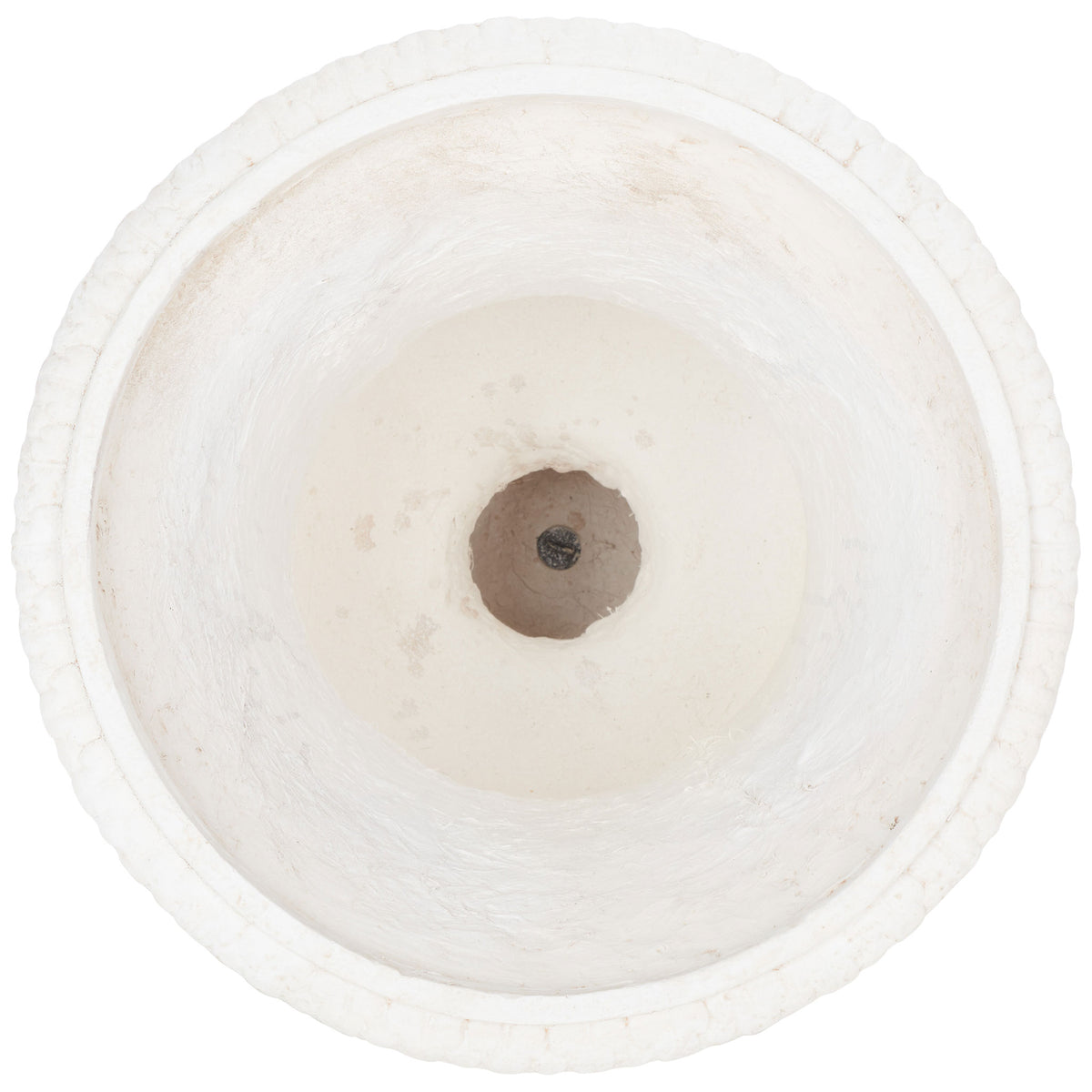 A broad off-white rim encircles the planter's tapered basin and central drainage opening. || PAT5038A || top_studio