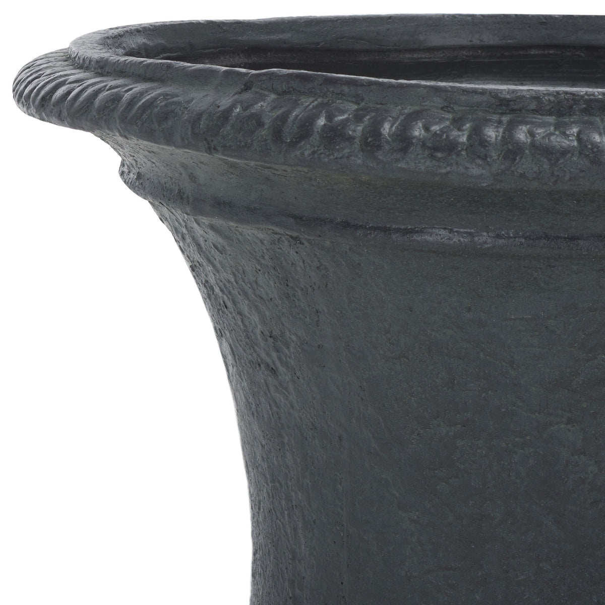 A sculpted black rim frames the planter's broad opening and softly textured body. || PAT5038E || detail_studio