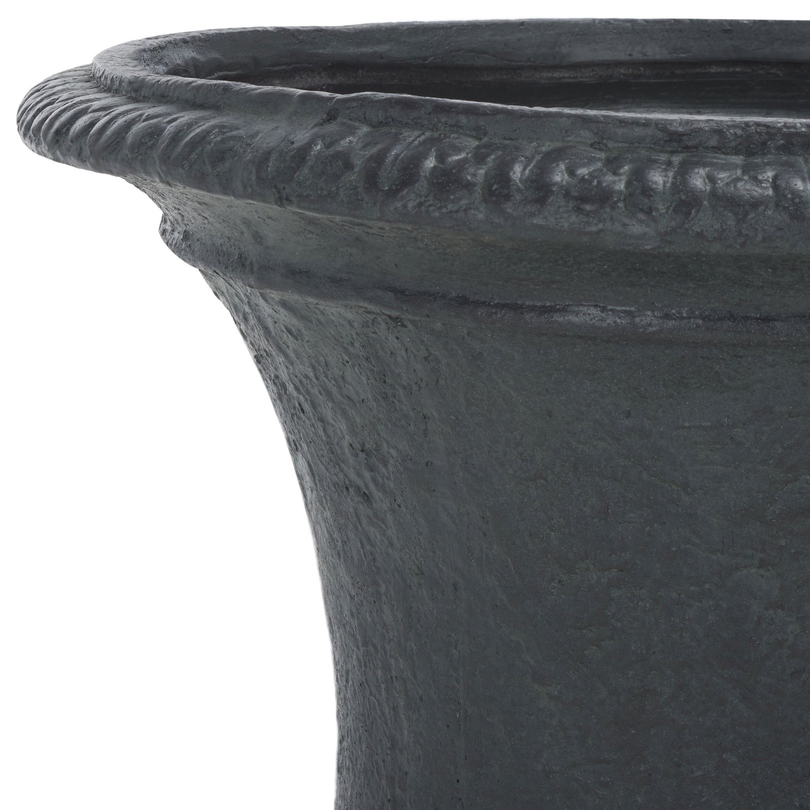 A sculpted black rim frames the planter's broad opening and softly textured body. || PAT5038E || detail_studio