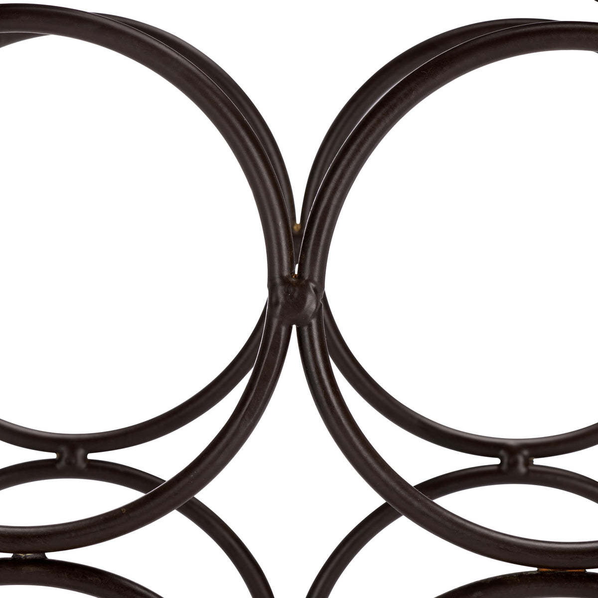 Linked brown iron rings offer separate resting places for favorite wines. || PAT5041B || storage_studio