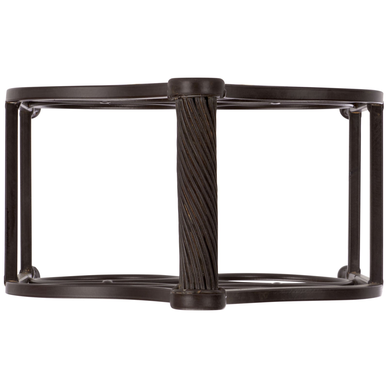 A twisted iron grip bridges the brown rack's gently curved side rails. || PAT5041B || top_studio