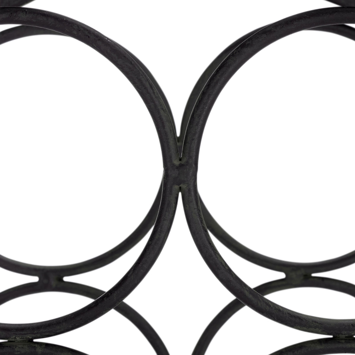 Paired black iron rings create airy, individual spaces for wine bottles. || PAT5041E || storage_studio