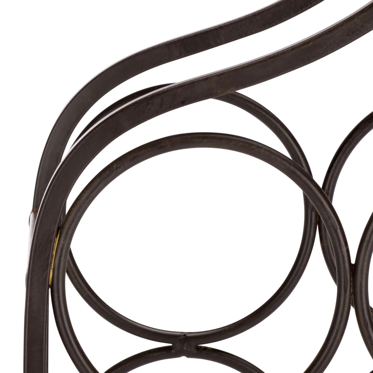 Brown iron bottle cradles sit beneath softly arched supports. || PAT5042B || storage_studio