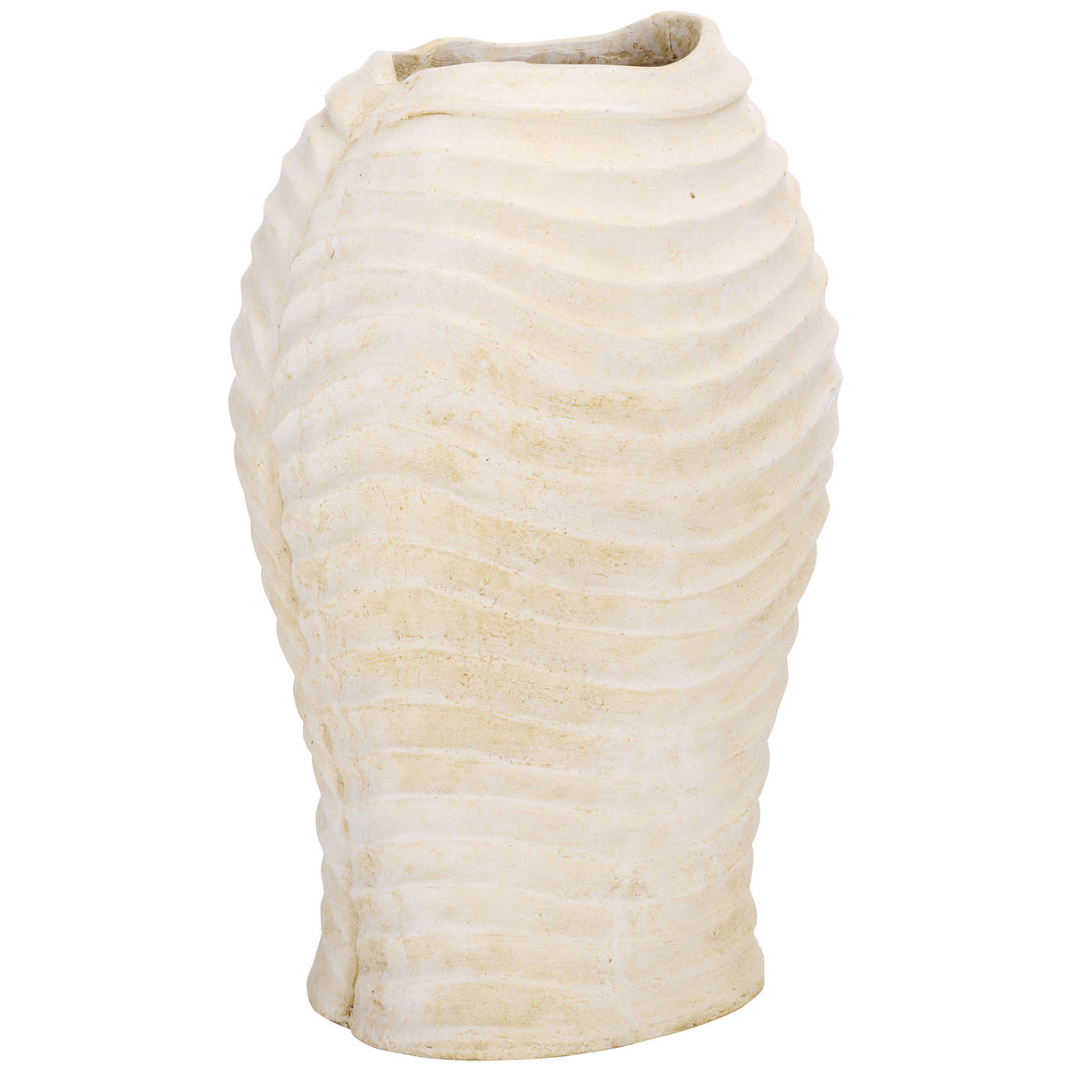 Creamy off-white ribs curve around the planter's softly tapered silhouette || PAT5043A || back_angle_studio
