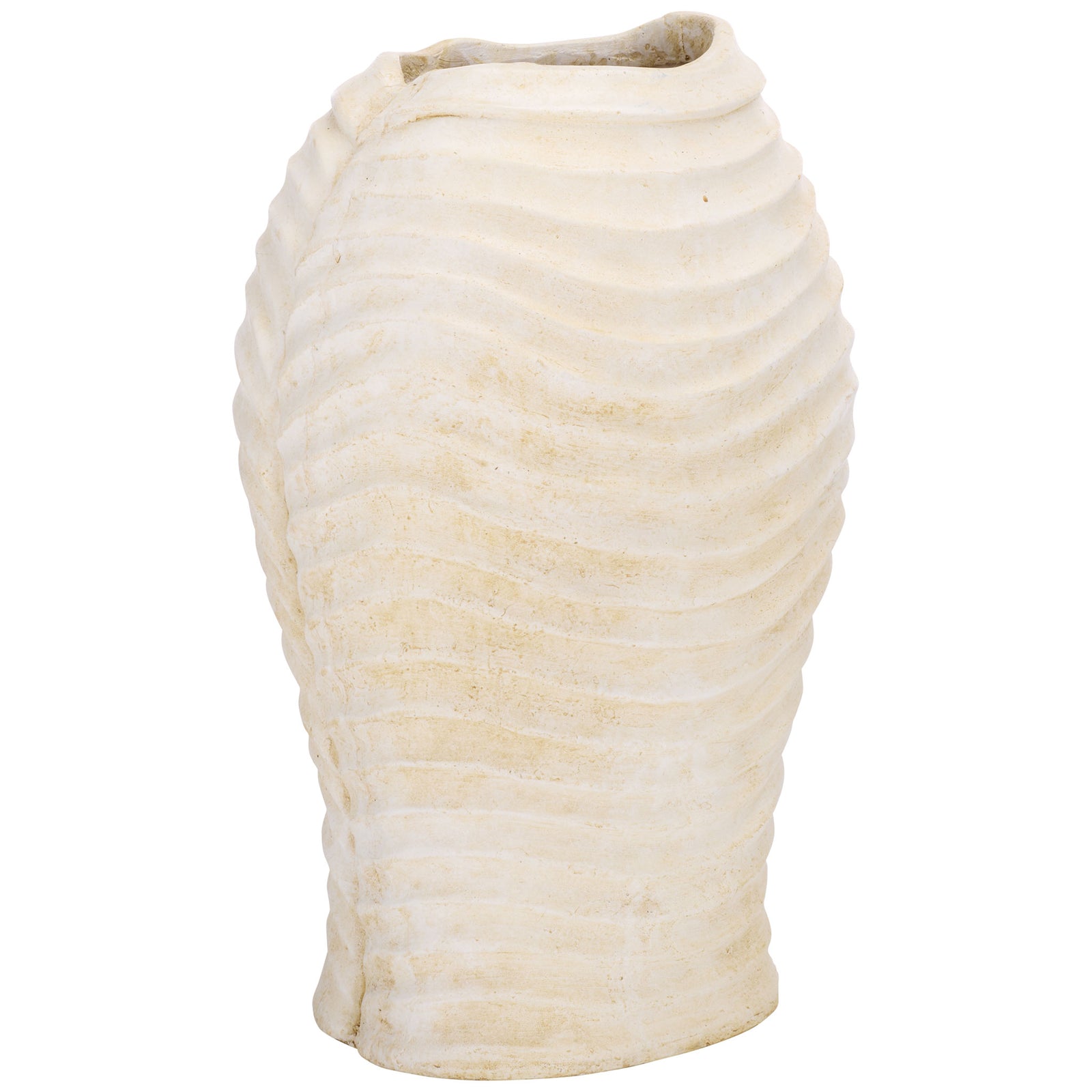 Creamy off-white ribs curve around the planter's softly tapered silhouette || PAT5043A || back_angle_studio