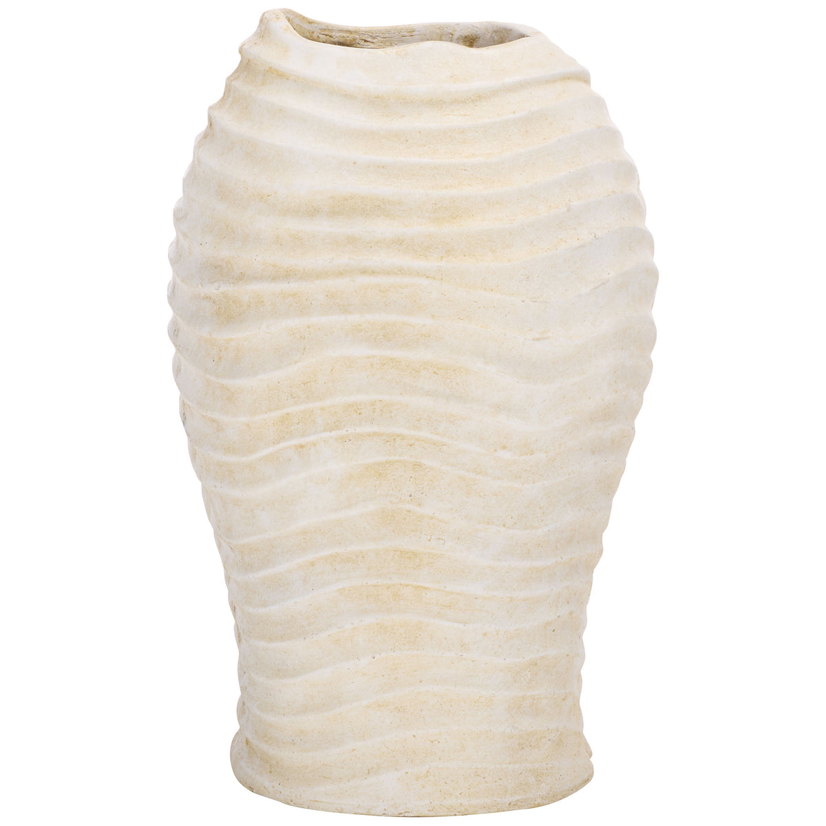 Sculpted off-white planter features an oval body, rounded shoulders, and rippling ridges || PAT5043A || front_studio