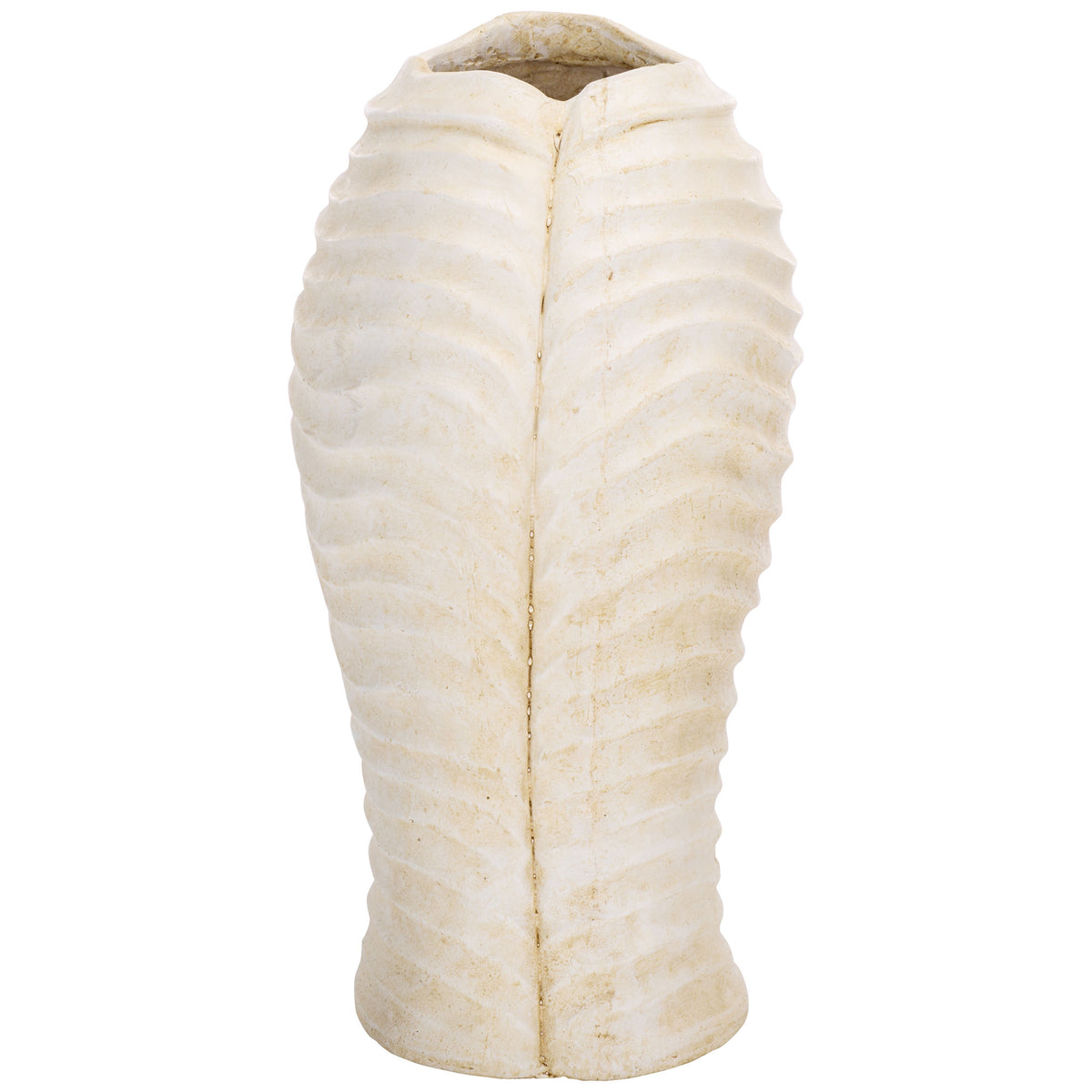 A fine vertical crease traces the off-white planter's narrow, sculpted profile || PAT5043A || side_studio