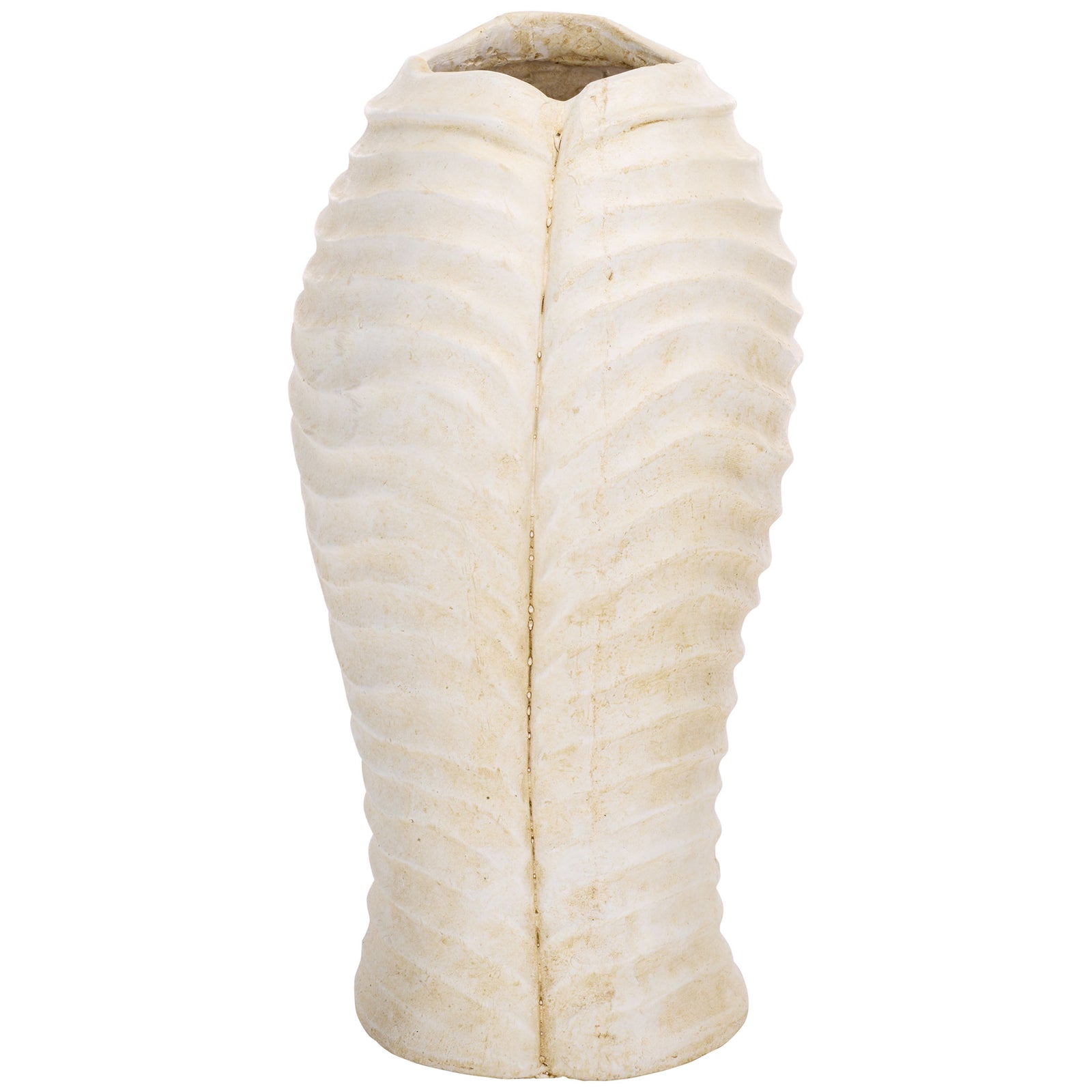 A fine vertical crease traces the off-white planter's narrow, sculpted profile || PAT5043A || side_studio