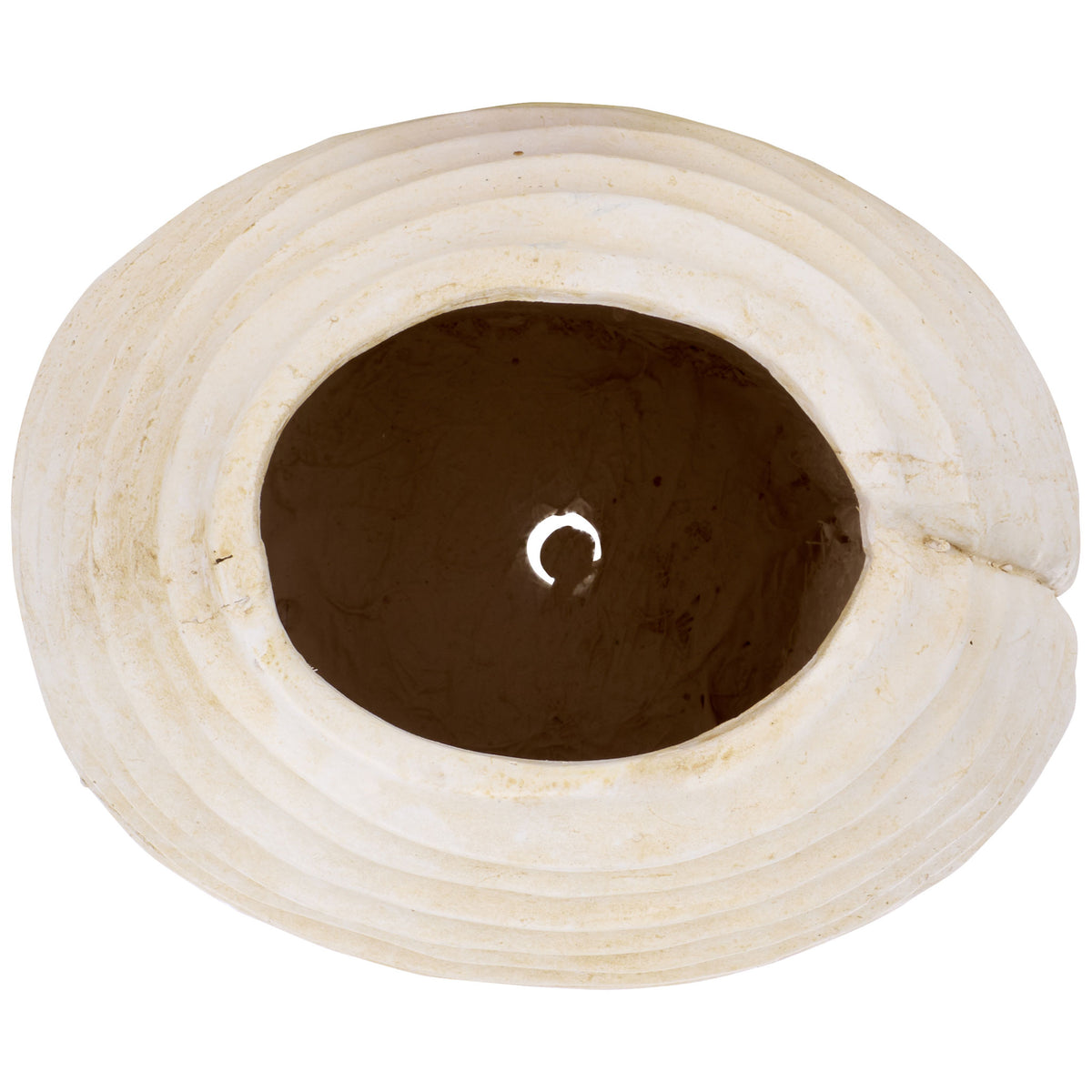 An irregular oval opening is encircled by off-white ridges, with a drainage hole below || PAT5043A || top_studio