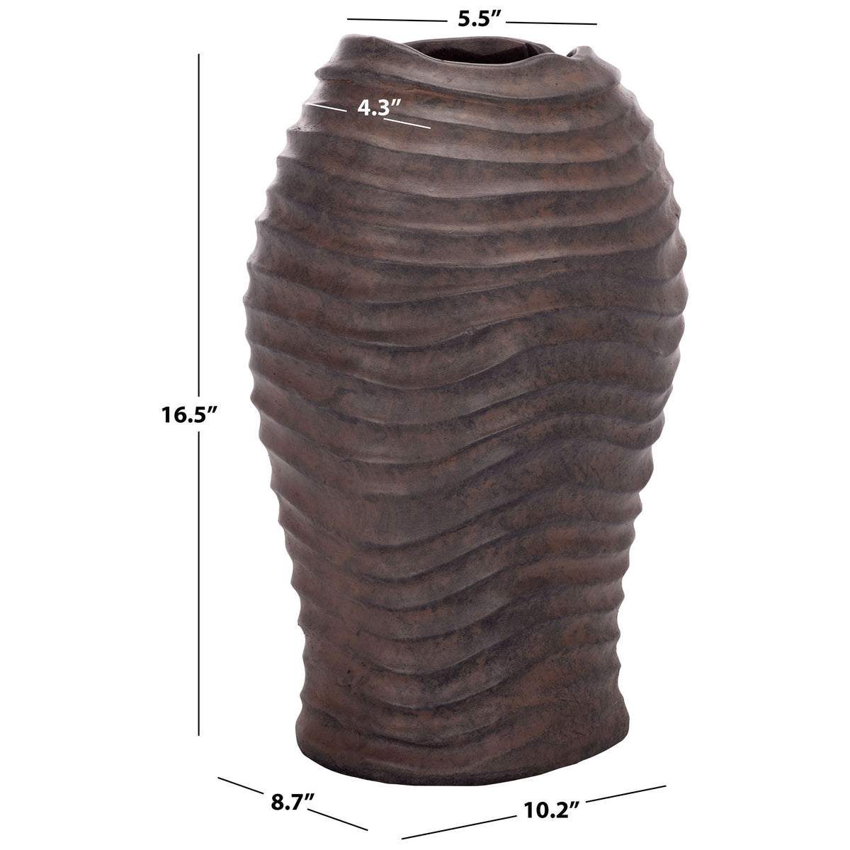At 16.5 inches tall, the brown planter measures 10.2 inches wide and 8.7 inches deep