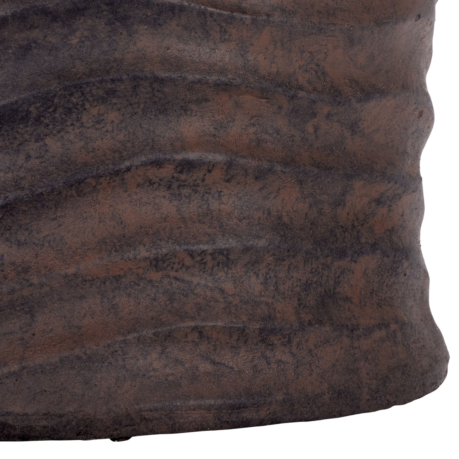 Deep earthy tones highlight the brown planter's textured, gently curved base || PAT5043B || leg_studio