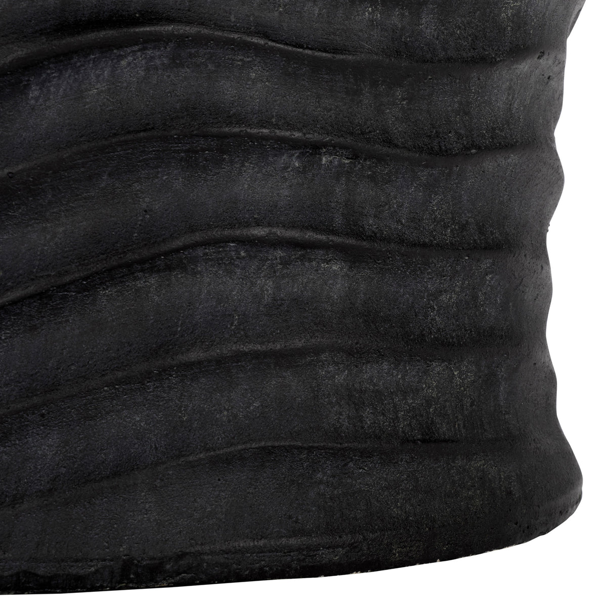 A gently flared base carries the black planter's layered, wave-like texture || PAT5043E || leg_studio