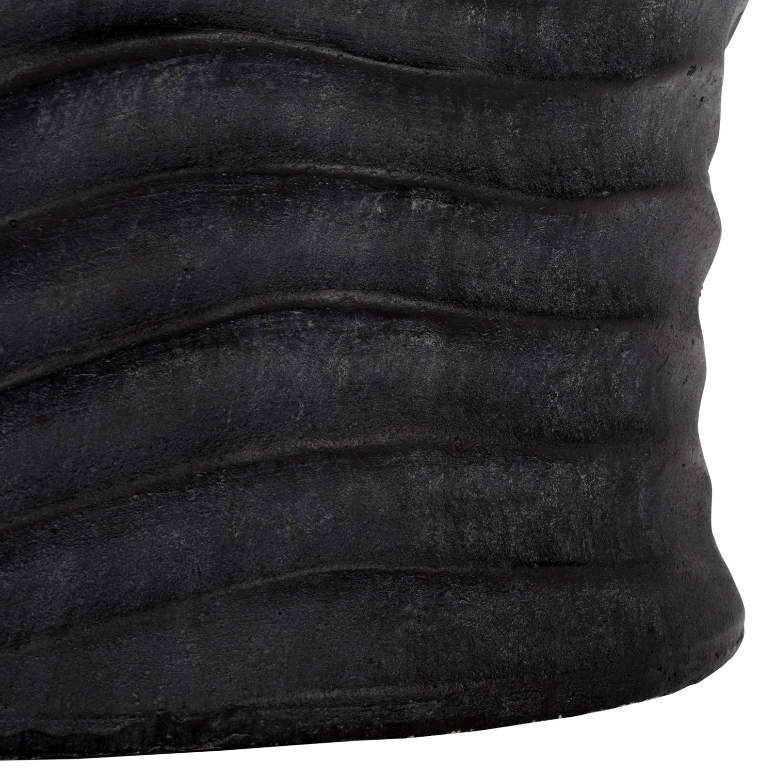 A gently flared base carries the black planter's layered, wave-like texture || PAT5043E || leg_studio