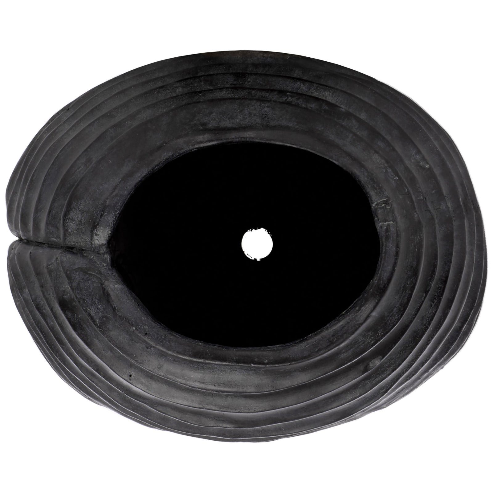 A sculpted oval opening frames the black planter's interior drainage hole || PAT5043E || top_studio
