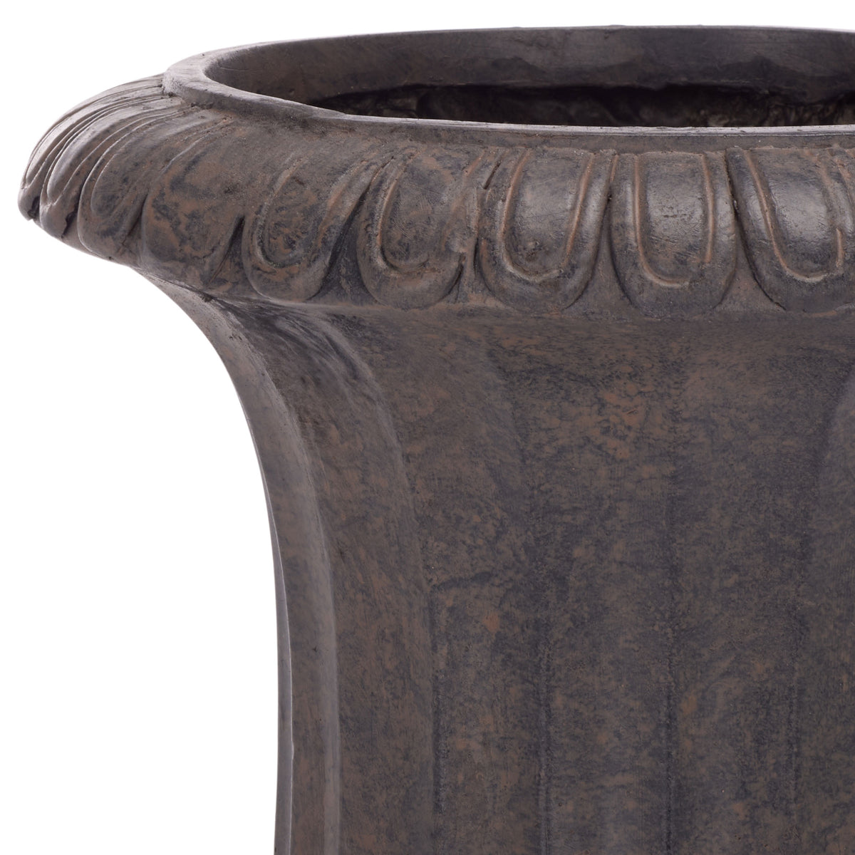 Raised scallops accent the brown planter's wide flared rim and gently grooved sides. || PAT5045B || detail_studio