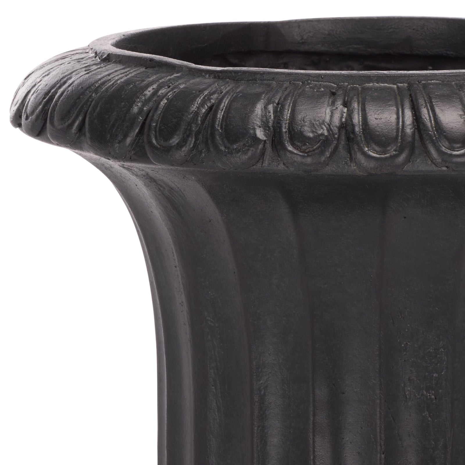 Raised scallop detailing trims the black planter's flared lip above softly fluted sides. || PAT5045E || detail_studio
