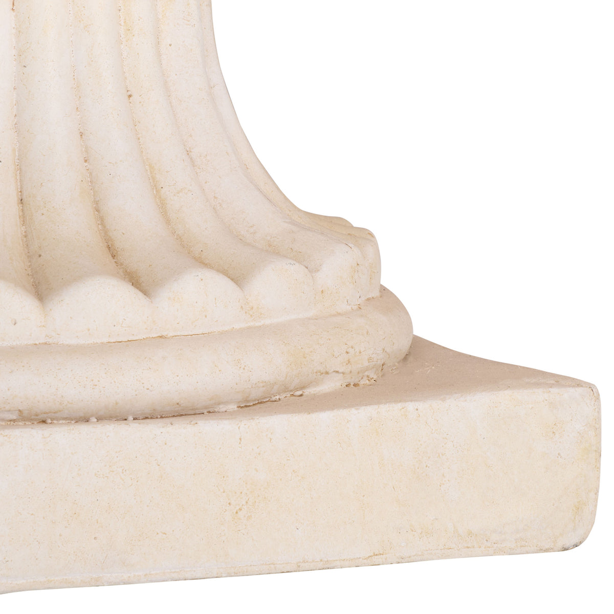 Fluted detailing meets the solid square base in a softly weathered off-white finish