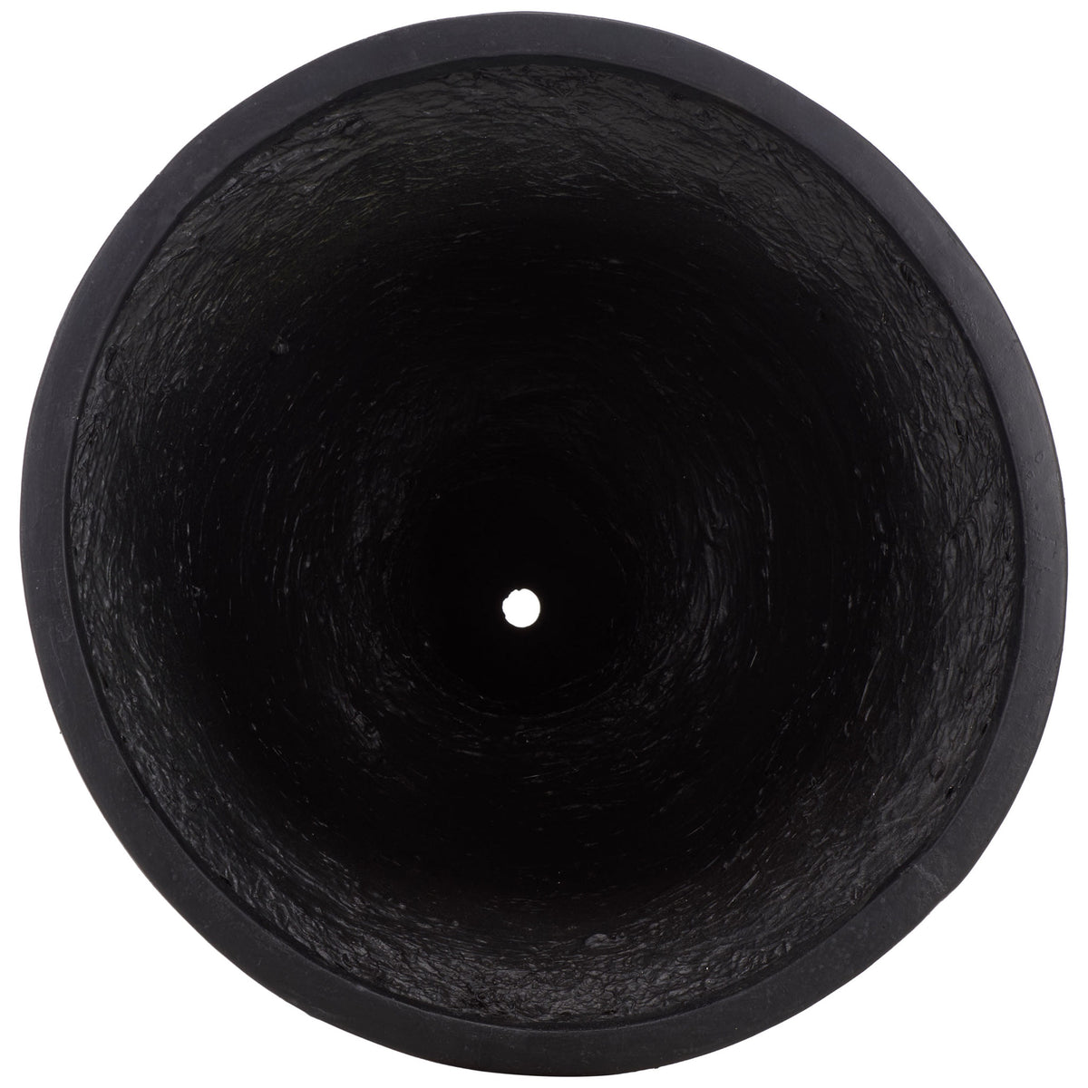 A spacious round black planting bowl features a wide rim and central drainage hole || PAT5046E || top_studio