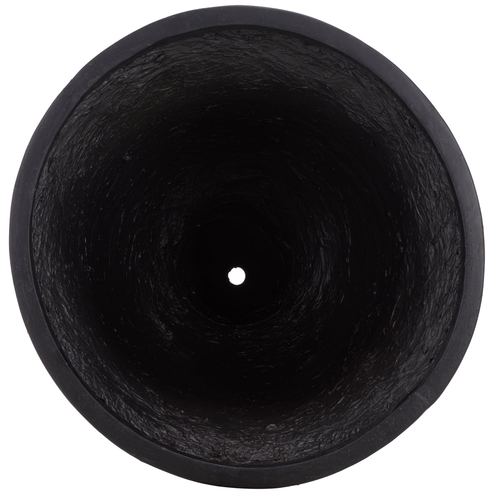 A spacious round black planting bowl features a wide rim and central drainage hole || PAT5046E || top_studio