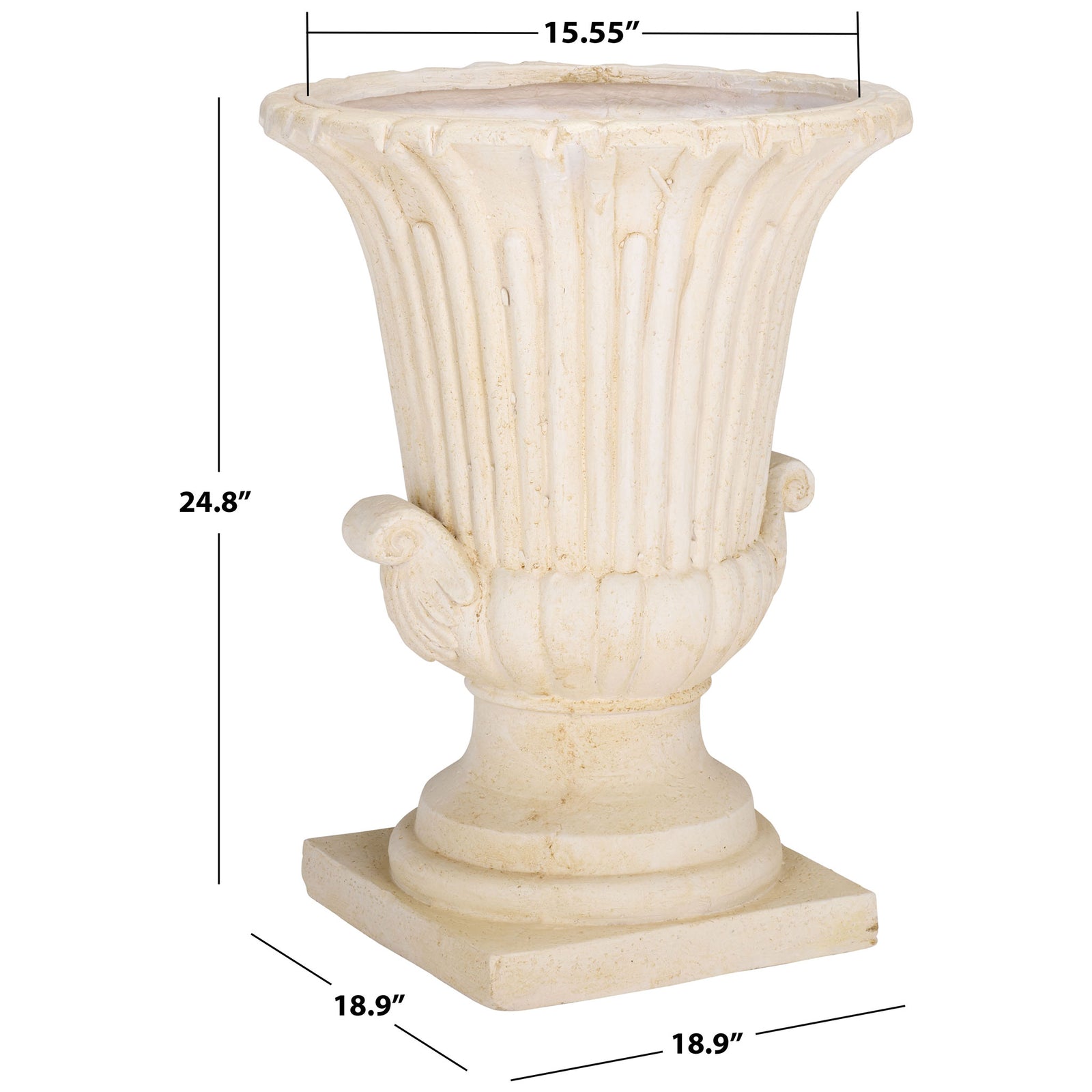 Off-white urn planter stands 24.8 inches tall on an 18.9-inch square base || PAT5047A || dimension_studio