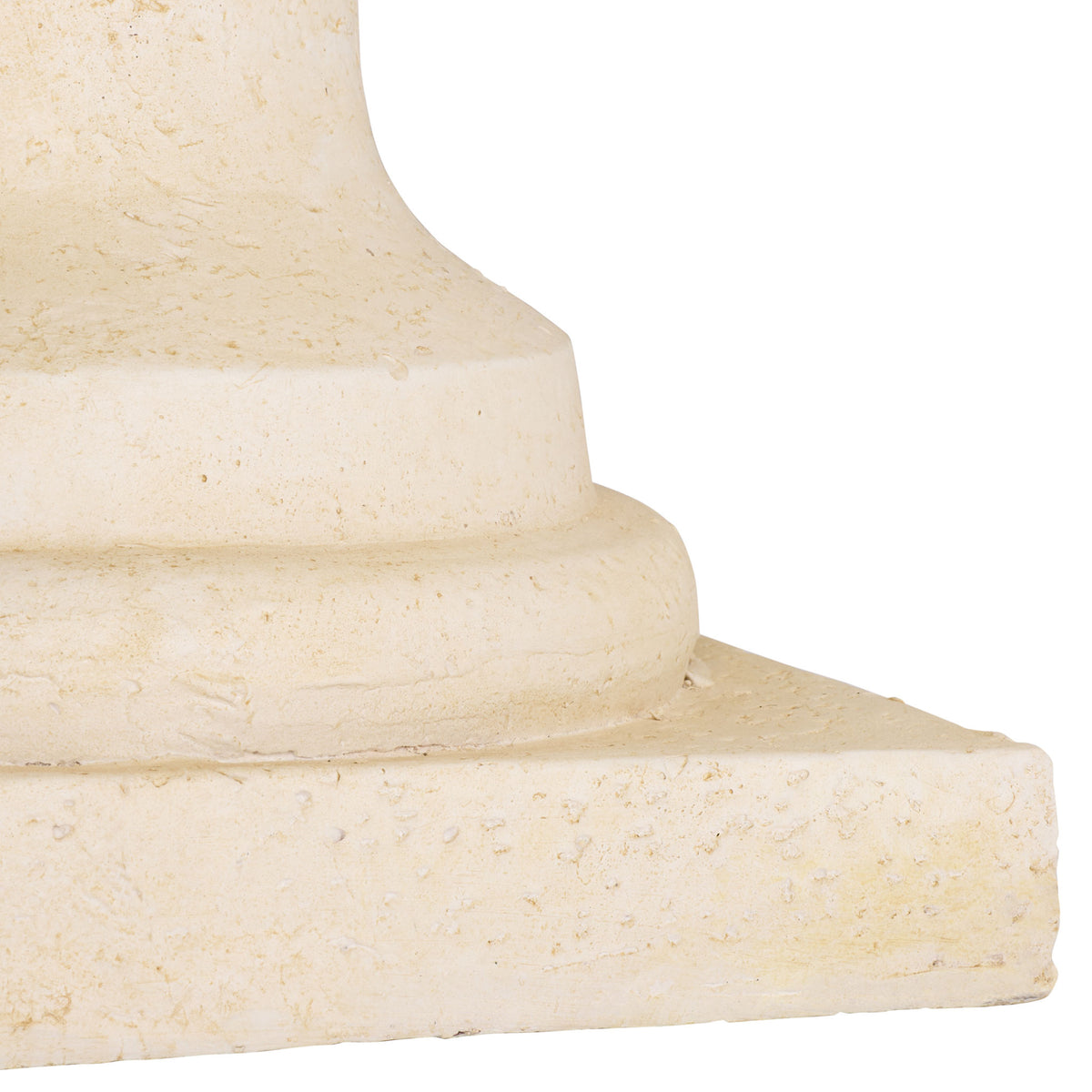 Stepped pedestal and square base show the planter's gently weathered off-white finish || PAT5047A || leg_studio