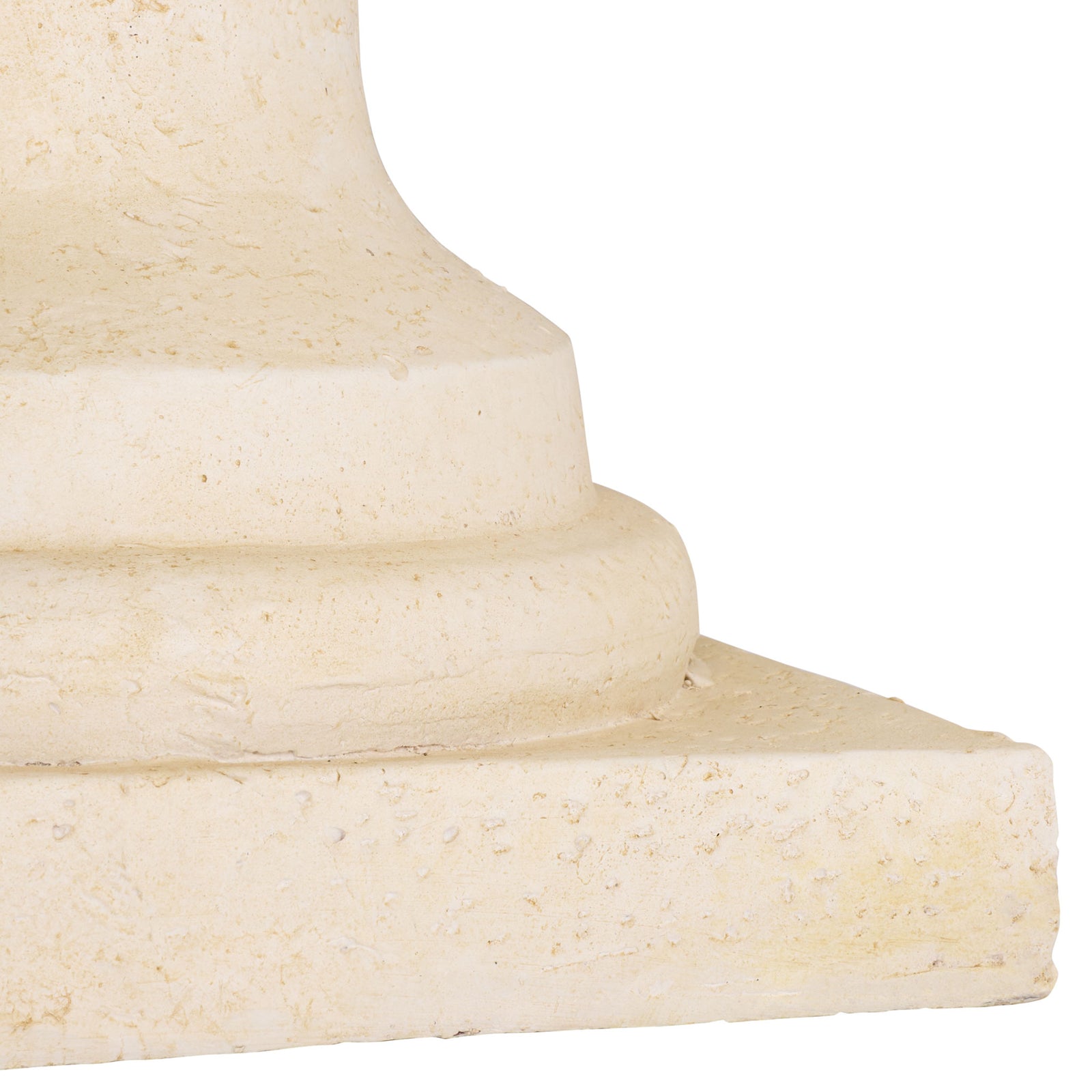 Stepped pedestal and square base show the planter's gently weathered off-white finish || PAT5047A || leg_studio