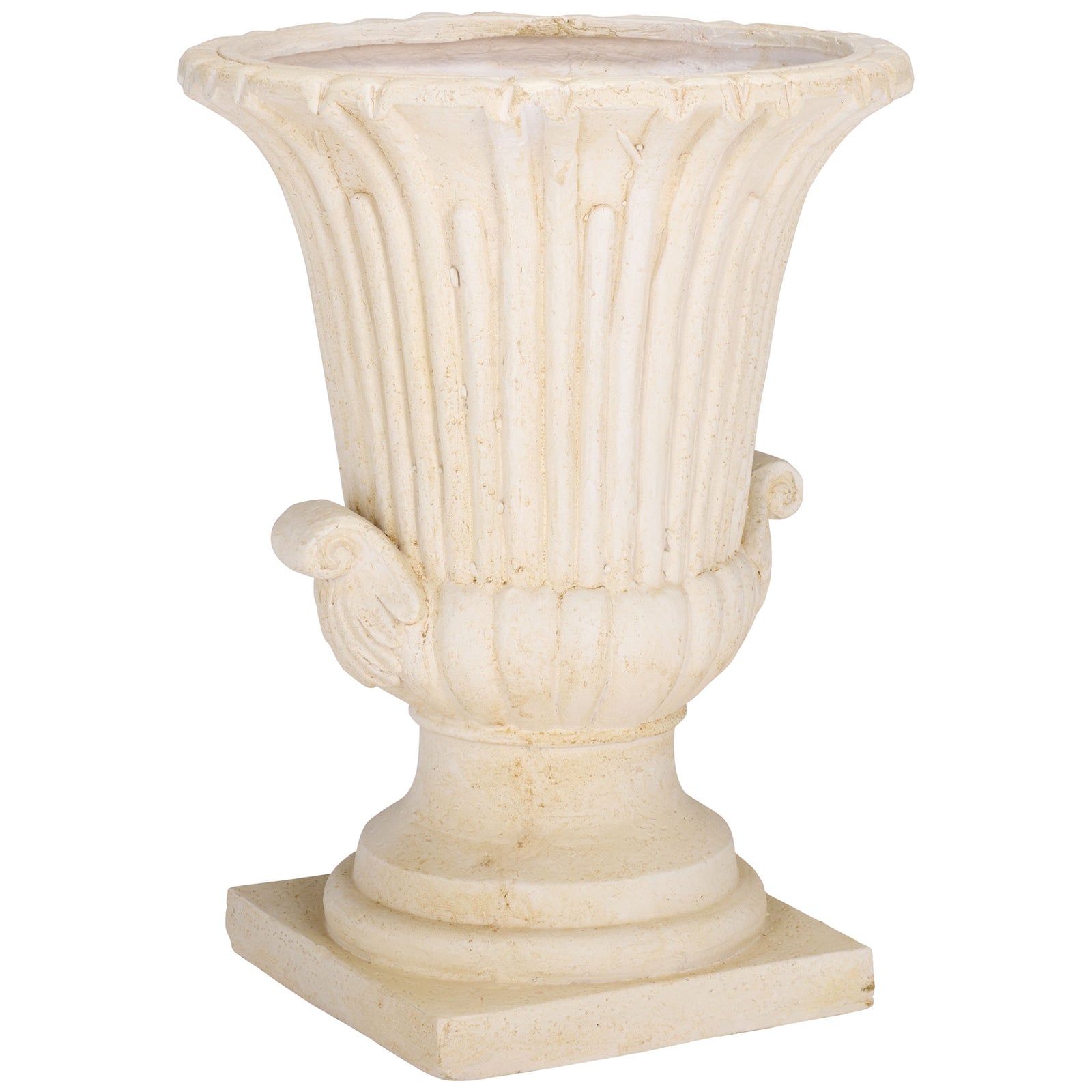 Fluted off-white walls rise from a rounded bowl with curled side accents || PAT5047A || front_angle_studio