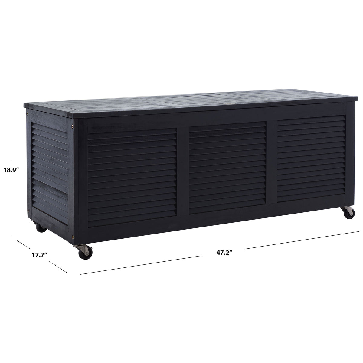 Black cushion box measures 47.2 inches wide, 17.7 inches deep and 18.9 inches high