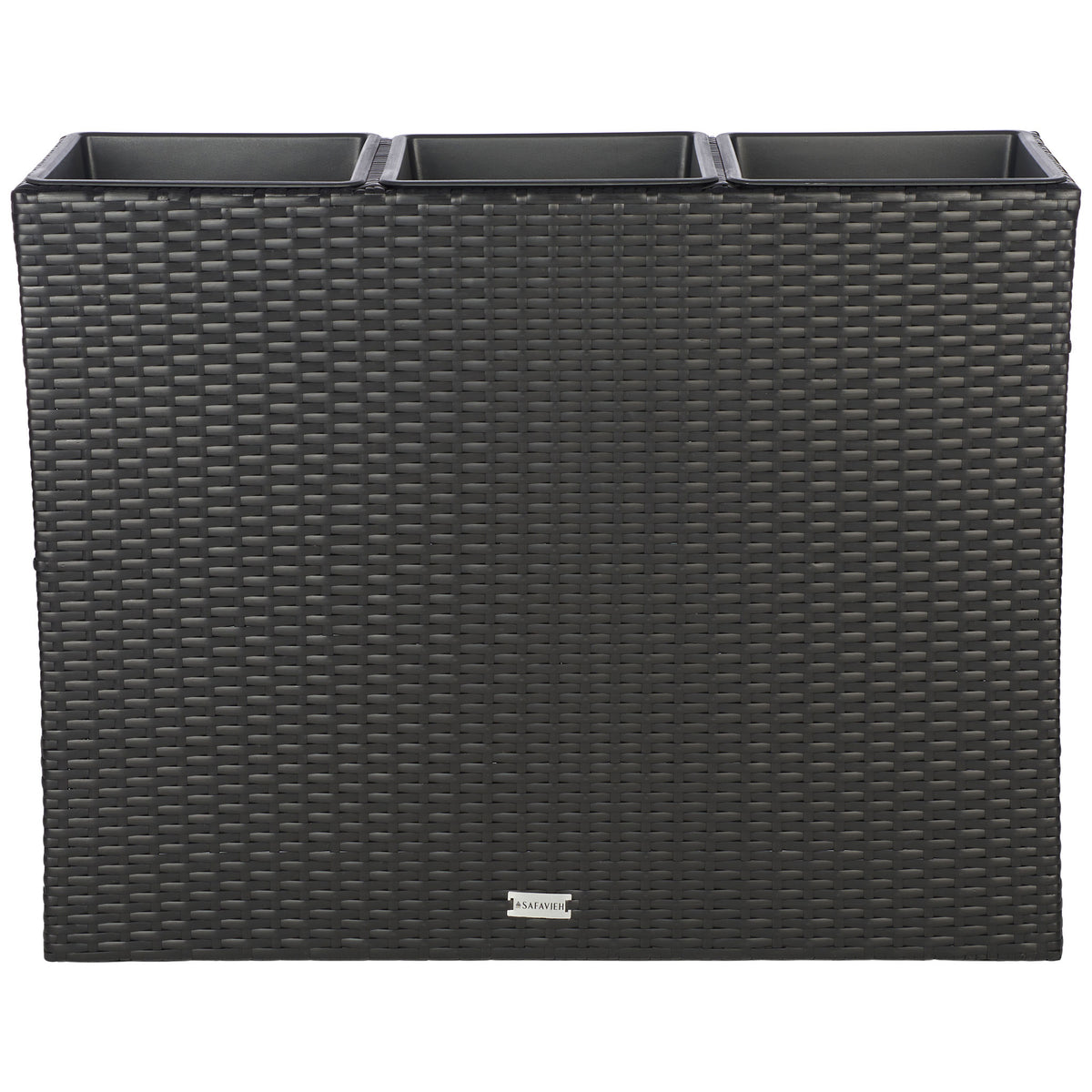 Black wicker gives this three-compartment planter a streamlined finish. || PAT7705A || back_studio