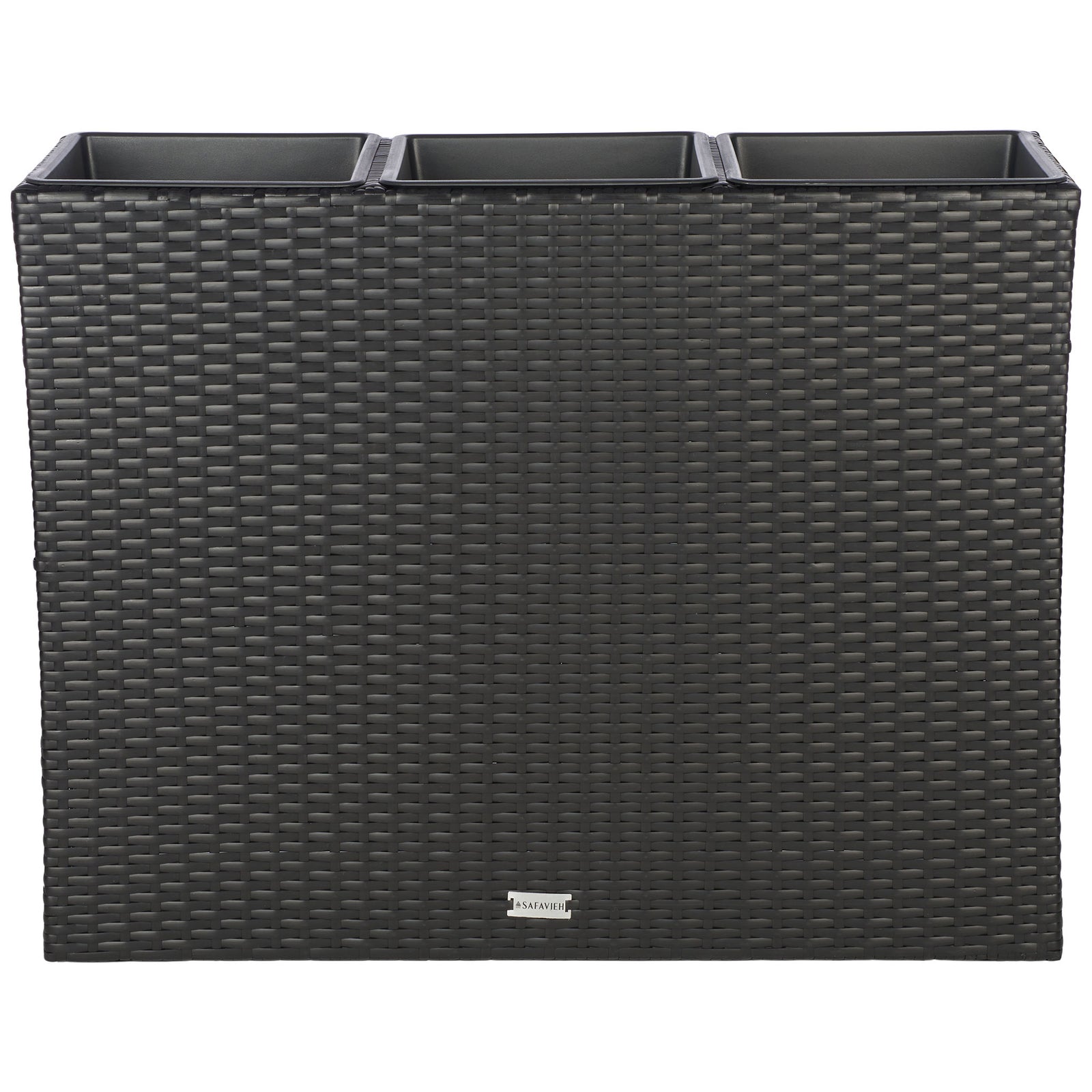 Black wicker gives this three-compartment planter a streamlined finish. || PAT7705A || back_studio
